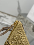TRIANGLE BAG 26 IN BEIGE WOVEN RAFFIA GOLD CHAIN