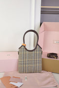 IVY MINI TOTE BAG 20 IN COLORFUL TARTAN AND BROWN LEATHER TRIM