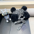 KNITTED BEANIE HAT IN BLACK MIX GRAY WOOL WITH CUTE BEAR EARS 422498