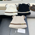 STRIPED BEANIE HAT WITH CUTE BEAR EARS IN WHITE WOOL 433436