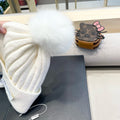 KNITTED BEANIE HAT IN WHITE WOOL AND FOX FUR 435031