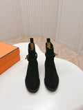 KELLY BUCKLE SHORT BOOTS IN BLACK SUEDE