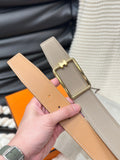 HM TUBE H BELT GOLD BUCKLE & REVERSIBLE HONEY ORANGE LEATHER STRAP 38MM