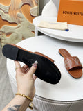 FLAT SLIDE IN BRONZE BROWN LAMBSKIN WITH RHINSTONES