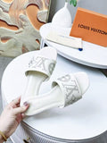 FLAT SLIDE IN WHITE LAMBSKIN WITH RHINSTONES