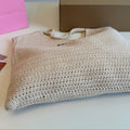 HOLLOW KNITTED TOTE BAG 35 IN OFF WHITE MIX BLACK WOVEN FABRIC