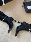 KNEE HIGH BOOTS IN BLACK CALFSKIN AND SEQUINS