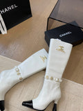 KNEE HIGH BOOTS IN WHITE MIX BLACK CALFSKIN