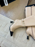KNEE HIGH BOOTS IN BEIGE MIX BLACK CALFSKIN