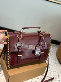 STUDDED BRIEFCASE 34 IN BURGUNDY RED SHINY SMOOTH CALFSKIN