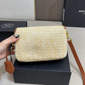 EMBROIDED LOGO SHOULDER BAG 20 IN BEIGE WOVEN RAFFIA