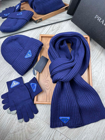 THREE-PIECES SET IN NAVY BLUE WOOL AND ACRYLIC 406557