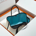 GARDEN PARTY 30CM IN WHITE TOILETS COTTON CANVAS AND BLACK CALFSKIN SKY BLUE CANVAS ON SIDE OTHER
