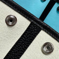 GARDEN PARTY 30CM IN WHITE TOILETS COTTON CANVAS AND BLACK CALFSKIN SKY BLUE CANVAS ON SIDE OTHER
