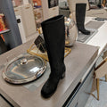 KNEE BOOTS WITH TRIANGLE LOGO IN BLACK SUEDE