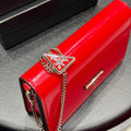 FLAP CLOSURE WALLET ON CHAIN 19 IN RED PATENT NAPPA LEATHER