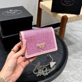 STUDDED CRYSTAL WALLET ON CHAIN 13 IN PINK CALFSKIN
