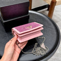 STUDDED CRYSTAL WALLET ON CHAIN 13 IN PINK CALFSKIN