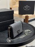 STUDDED CRYSTAL WALLET ON CHAIN 13 IN BLACK CALFSKIN