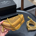 STUDDED CRYSTAL TRIANGLE 15 SHOULDER BAG IN YELLOW CALFSKIN