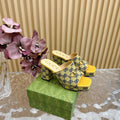 HORSEBIT SLIDE SANDAL IN TUSCANY YELLOW MONOGRAM CANVAS AND SHEEPSKIN LINING