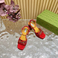 HORSEBIT HIGH-HEEL SANDAL WITH LEOPARD PRINT IN RED VELVET AND CALFSKIN LINING