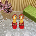 HORSEBIT HIGH-HEEL SANDAL WITH LEOPARD PRINT IN RED VELVET AND CALFSKIN LINING