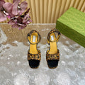 HORSEBIT HIGH-HEEL SANDAL WITH LEOPARD PRINT IN PEANUT BROWN VELVET AND CALFSKIN LINING