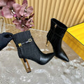 FF BOOTIES BOOTS IN BLACK CALFSKIN AND MONOGRAM FF FABRIC