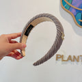 KHAKI BROWN FABRIC HAIRBAND WITH GOLD LOGO 414435