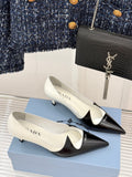 KITTEN HEEL PUMPS IN BLACK MIX WHITE CALFSKIN