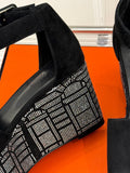 ILLUSION 35 SANDAL IN BLACK SUEDE WITH RHINESTONE DETAILS