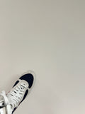 LACE-UP BOOTS IN BEIGE SUEDE AND NAVY MESH