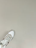 LACE-UP BOOTS IN BEIGE SUEDE AND WHITE MESH