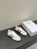 JOGGER LOW LACE-UP SNEAKER IN CALFSKIN & SUEDE WHITE/BEIGE/RED