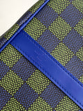 KEEPALL BANDOULIÈRE 50 IN BLUE GREEN DAMIER HERITAGE COATED CANVAS