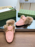 HORSEBIT MULE IN LIGHT PINK CALFSKIN AND LAMB WOOL LINING