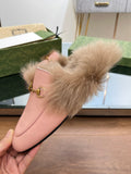 HORSEBIT MULE IN LIGHT PINK CALFSKIN AND LAMB WOOL LINING
