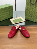 HORSEBIT MULE IN CHERRY RED SUEDE WITH GOLD HARDWARE