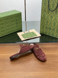 HORSEBIT MULE IN UMBER BROWN SUEDE WITH GOLD HARDWARE