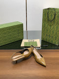GG HIGH SLINGBACK 4.5 CM IN DIJON YELLOW GLOSSY CALFSKIN WITH GOLD HARDWARE