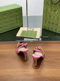 GG HIGH SLINGBACK 10.5 CM IN FUSICA PINK GLOSSY CALFSKIN WITH GOLD HARDWARE
