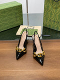 GG HIGH SLINGBACK 10.5 CM IN BLACK GLOSSY CALFSKIN WITH GOLD HARDWARE