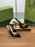 GG HIGH SLINGBACK 10.5 CM IN BLACK GLOSSY CALFSKIN WITH GOLD HARDWARE