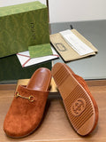 GG HORSEBIT MULE IN BURNT ORANGE EMBOSSED SUEDE AND SHEEPSKIN LINING