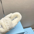 FLAT MULES IN WHITE RABBIT FUR