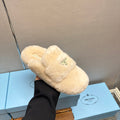 FLAT MULES IN TUSCAN BEIGE RABBIT FUR