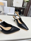 J'ADIOR SLINGBACK PUMP BLACK CALFSKIN AND EMBROIDERED FABRIC 65 MM