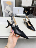 J'ADIOR SLINGBACK PUMP BLACK CALFSKIN AND EMBROIDERED FABRIC 65 MM