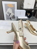 J'ADIOR SLINGBACK PUMP LIGHT GOLD CALFSKIN AND EMBROIDERED FABRIC 65 MM